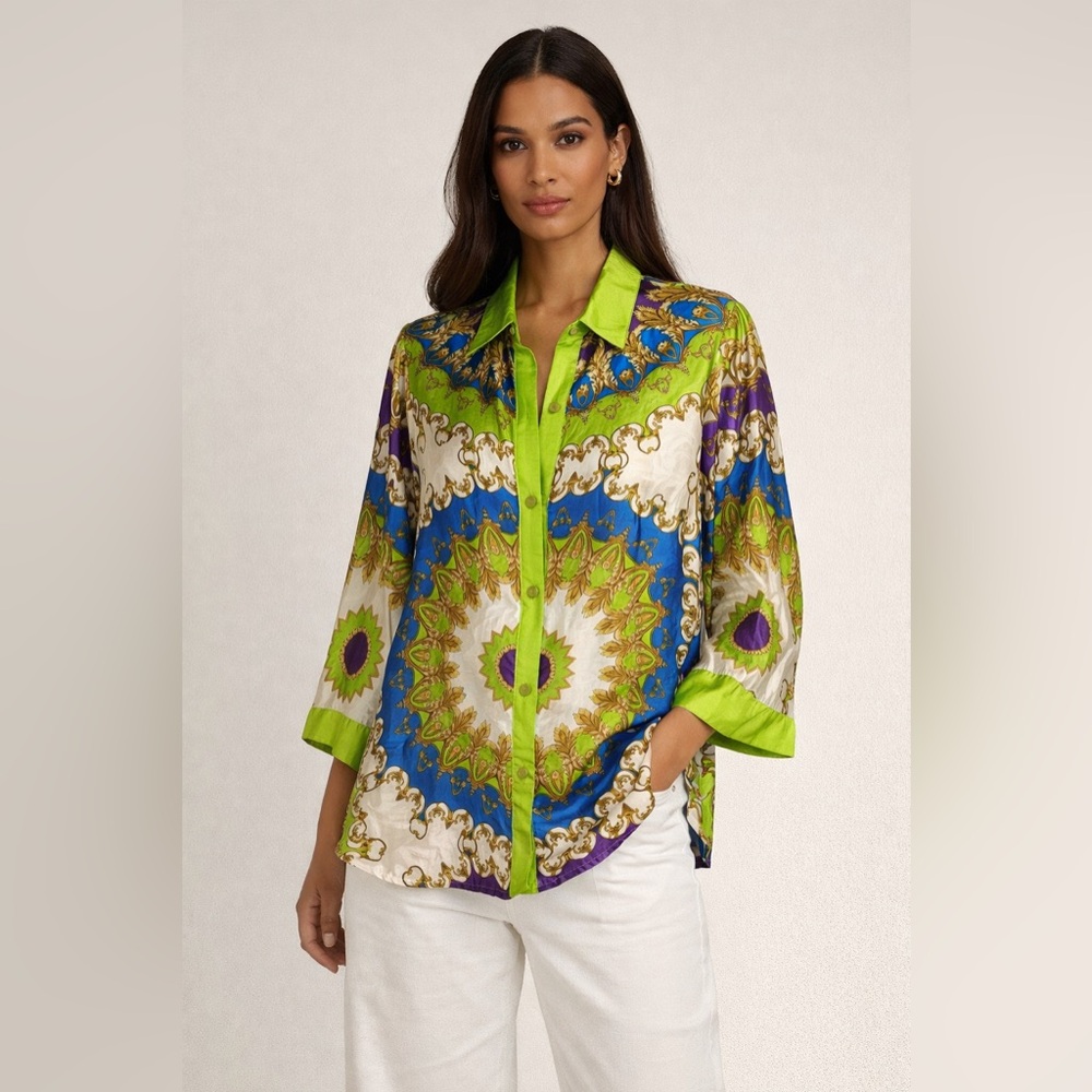 Luisa Spagnoli Vibrant Multicolor Button Down Silk Blouse